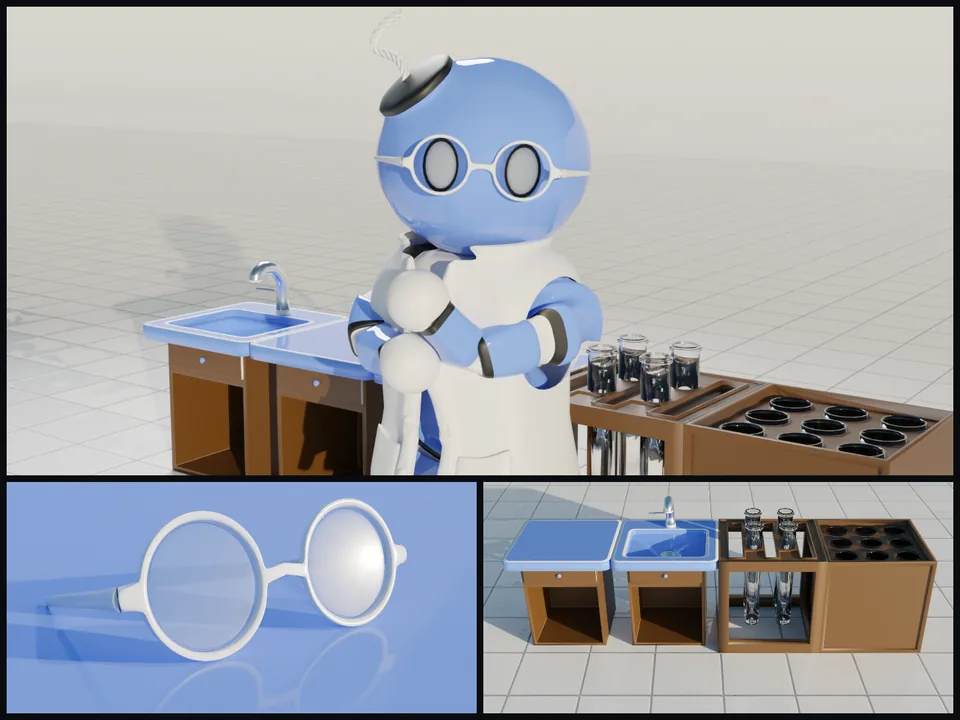 Atomic Blastman shop items: glasses, lab bench and Blastman outfit