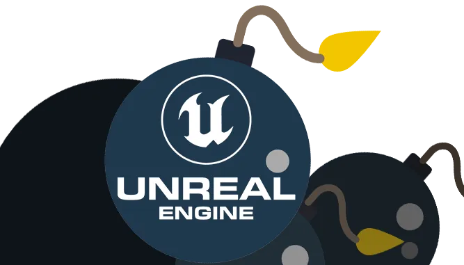 Unreal Engine logo on an Atomic Blastman bomb