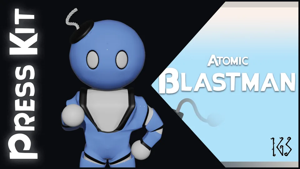 Atomic Blastman press kit cover with a blue Blastman