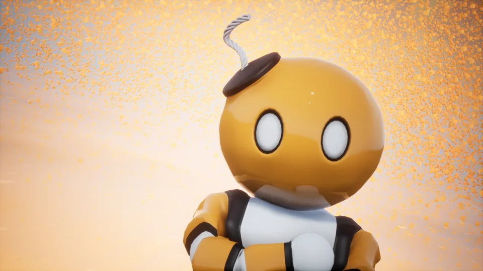 Close-up of an orange Blastman with a bomb fuse on its head
