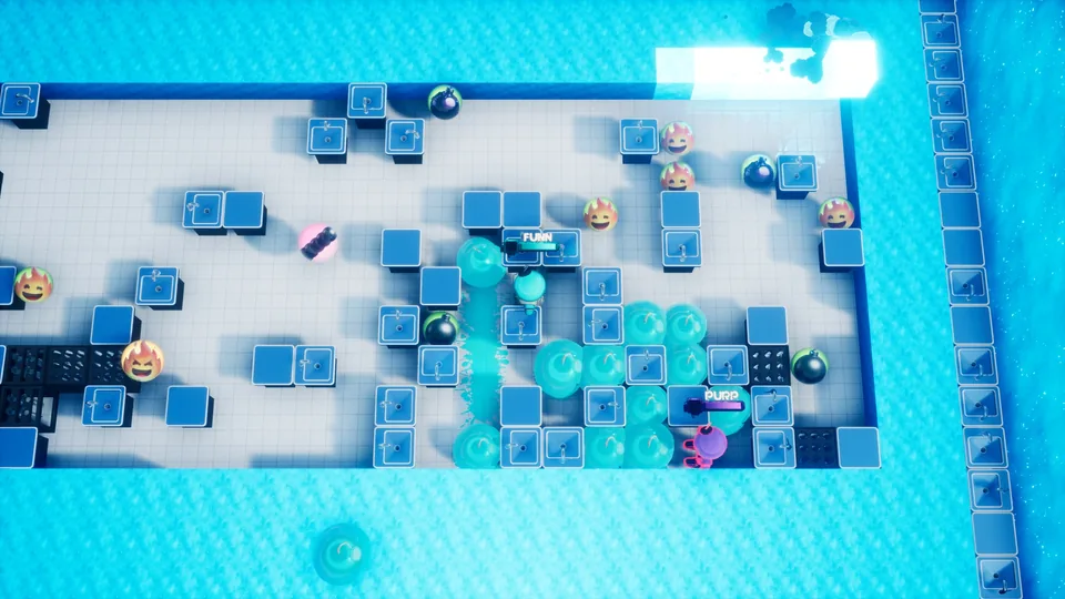 Teal bomb explosion spreading across the Beta Lab arena