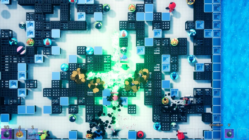 Green explosion clearing blocks in the Beta Lab arena