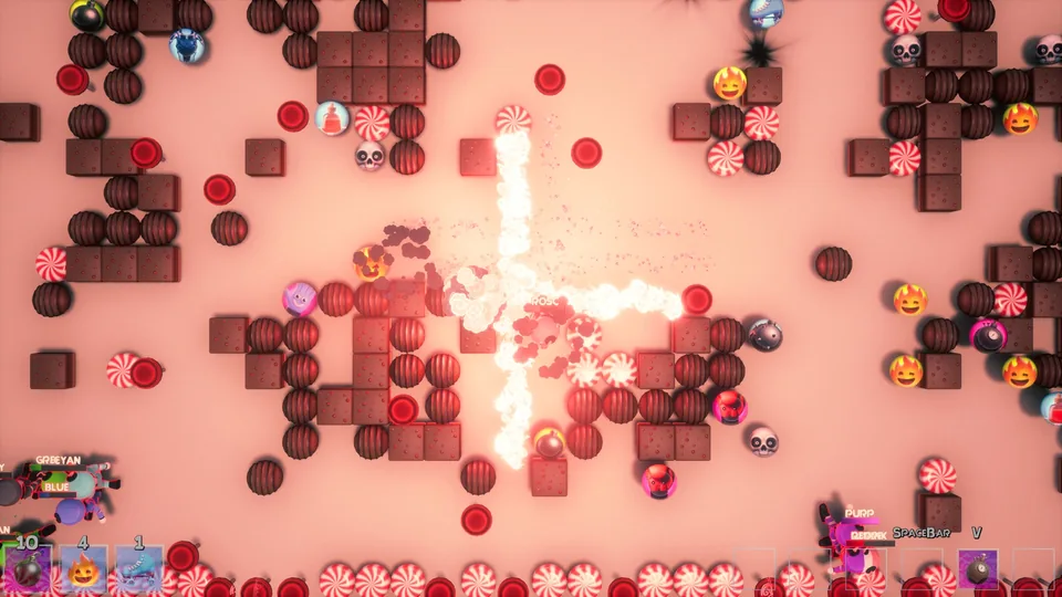 Cross-shaped blast between chocolate blocks in Candy Land
