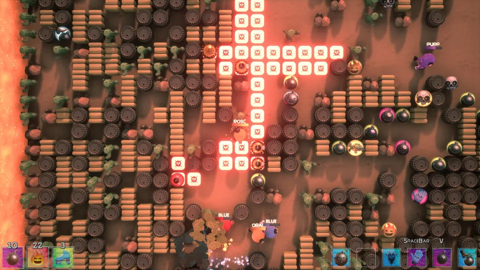 Chain of bomb explosions forming a grid in the Wild West arena