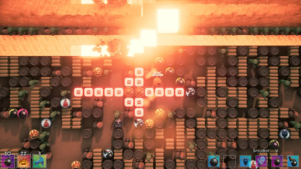 Bright chain explosion reaching the Wild West arena wall