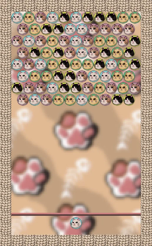 Bubble Buster cat skin with rows of cat-face bubbles over paw prints