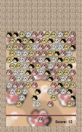 Bubble Buster cat skin mid-game with a score of 12