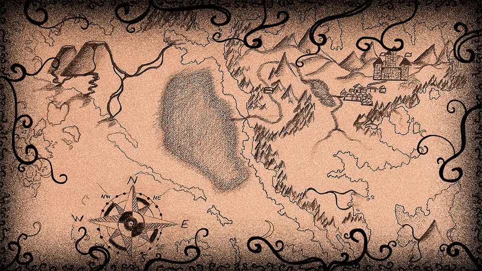 Hand-drawn map of the land of Athrelos from Shallow Wish