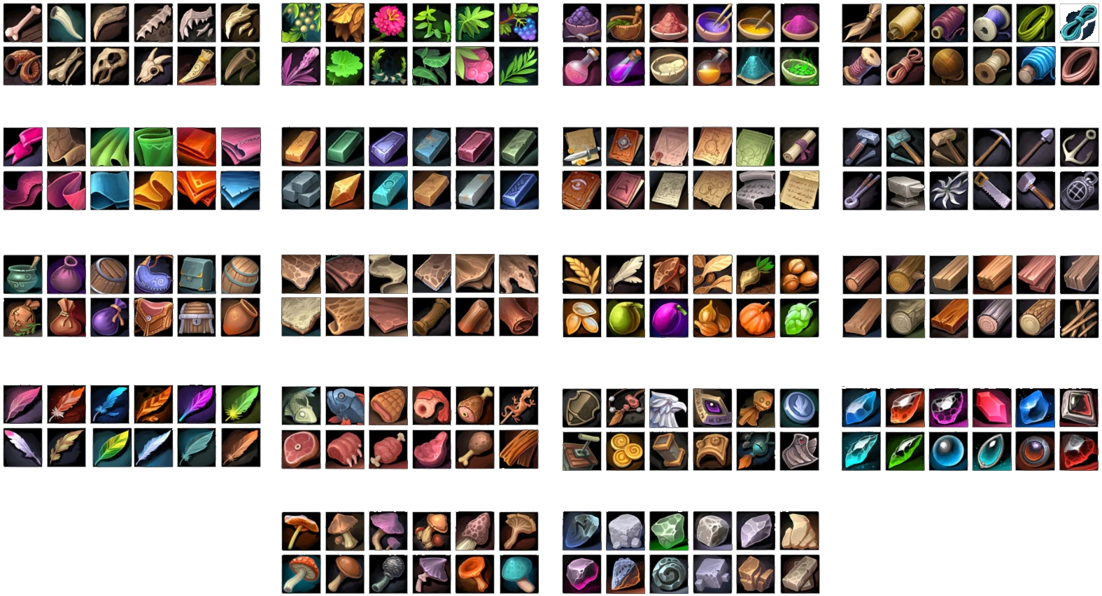Grid of pixel art item icons from Shallow Wish