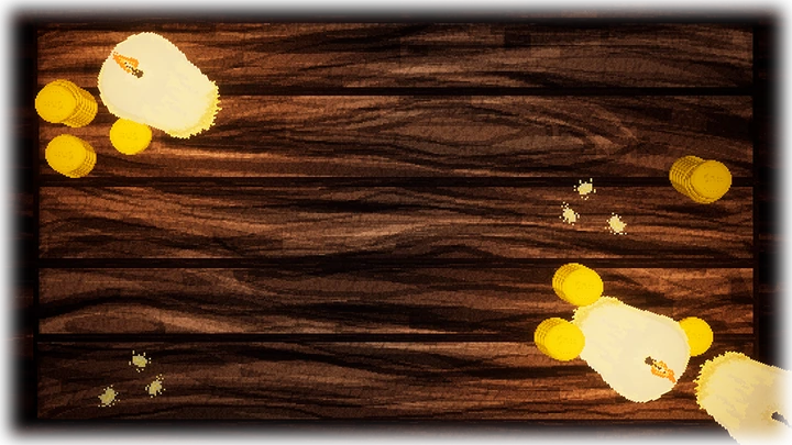 Card minigame with gold coins and candles on a wooden table in Shallow Wish