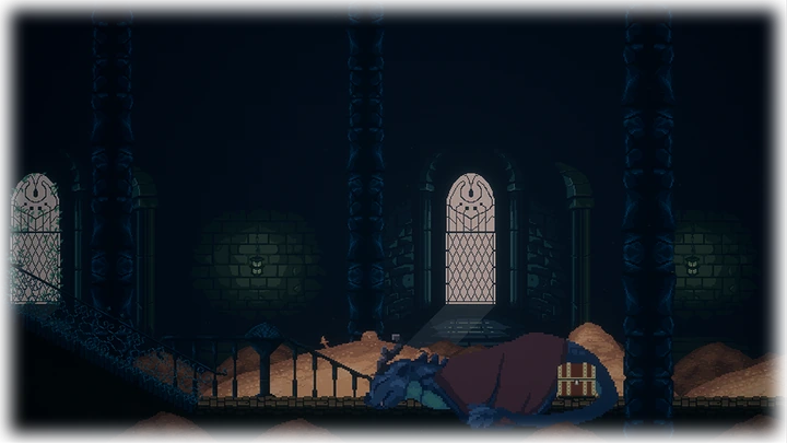 The dragon pit: a dragon sleeping in a golden hall in Shallow Wish