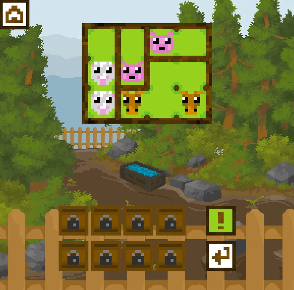 Smart Farmer level with fences dividing pigs, sheep and horses