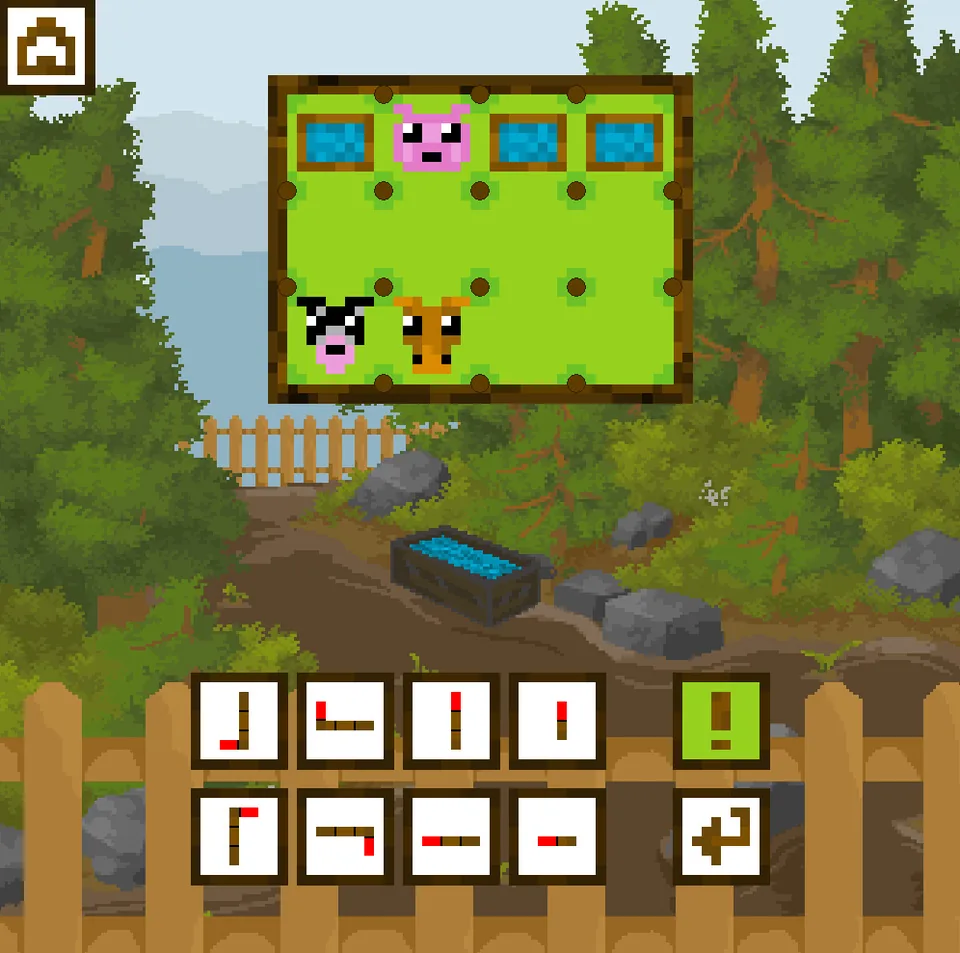Smart Farmer level start with animals, water troughs and fence pieces