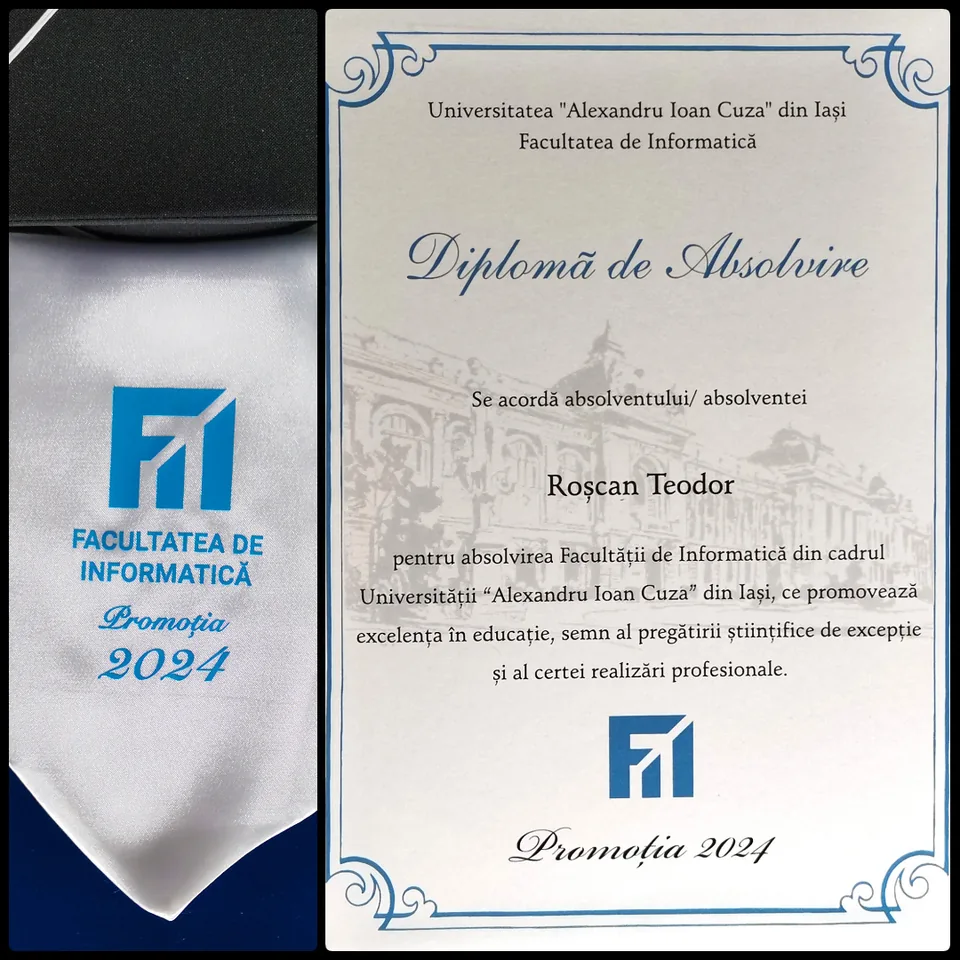 Teodor Roscan's 2024 Computer Science diploma from UAIC Iași